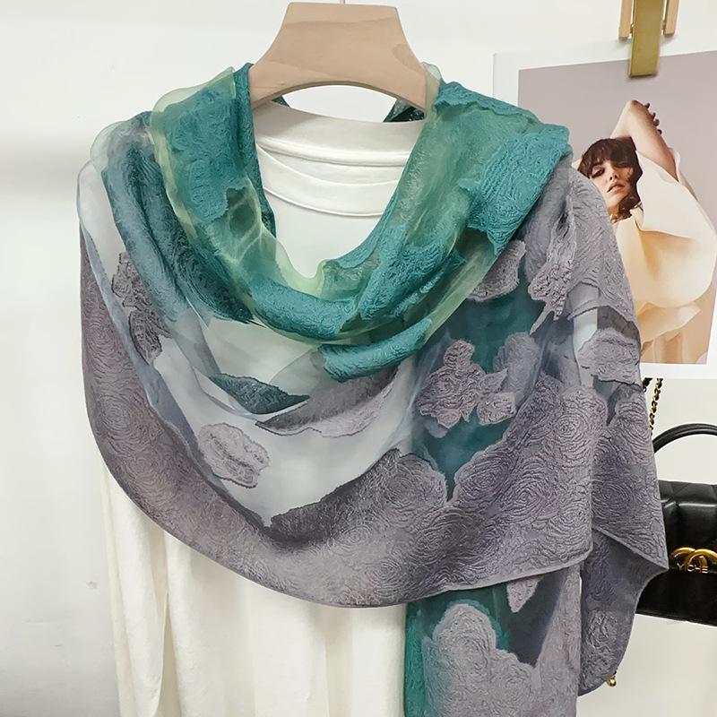 Shawl Scarf Advanced New Gradual Change Flower Long Silk Scarf Yarn Versatile Sunscreen Shawl