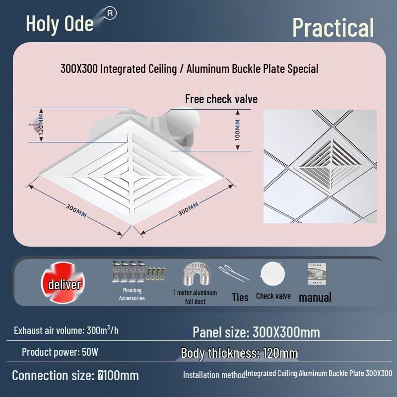 60x60 Integrated Ceiling Exhaust Fan with Plasterboard Ventilation for 30x30 Wooden Ceiling Openings