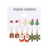 6Pairs/Set Christmas Earrings Festive Enamel Geometric Shiny Electroplating Decoration Jewelry Gifts Xmas Tree Elk