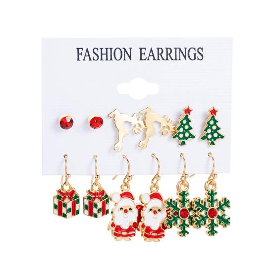 6Pairs/Set Christmas Earrings Festive Enamel Geometric Shiny Electroplating Decoration Jewelry Gifts Xmas Tree Elk