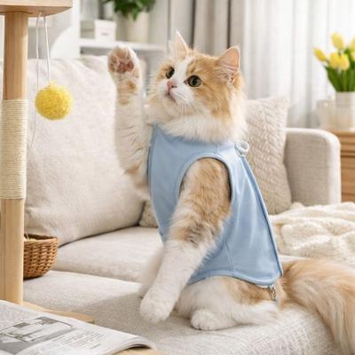 Adjustable Cat Recovery Suit Soft Comfortable Pet Anti-Lick Suit Solid Color Breathable Cat Jumpsuit Wounds Recovery