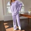 Women's Plush Fleece Lounge Pajama Set Soft Warm Casual Sleepwear Two Piece Long Sleeve Top and Pants Comfortable Fit