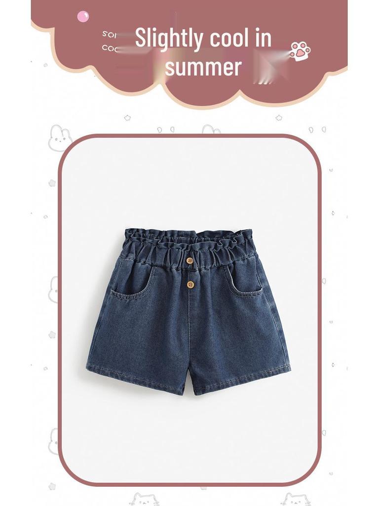 Malwee Girls' Summer Jeans: European & American Style, Elastic Waist, Cute Design for Small To Medium Children