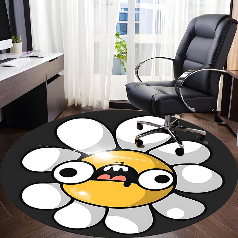 1PC Daisy Flower Office Round Rug, Non slip, Soft and Durable Office Rug for Interior Decoration, Perfect for Office