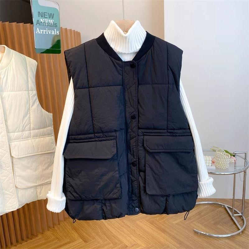 

Осень и Зима Однотонный Нишевый Повседневный Свободный Жилет Женская Мода Все-сочетаемый Без рукавов Воротник-стойка Жилет Жилет XXXXL