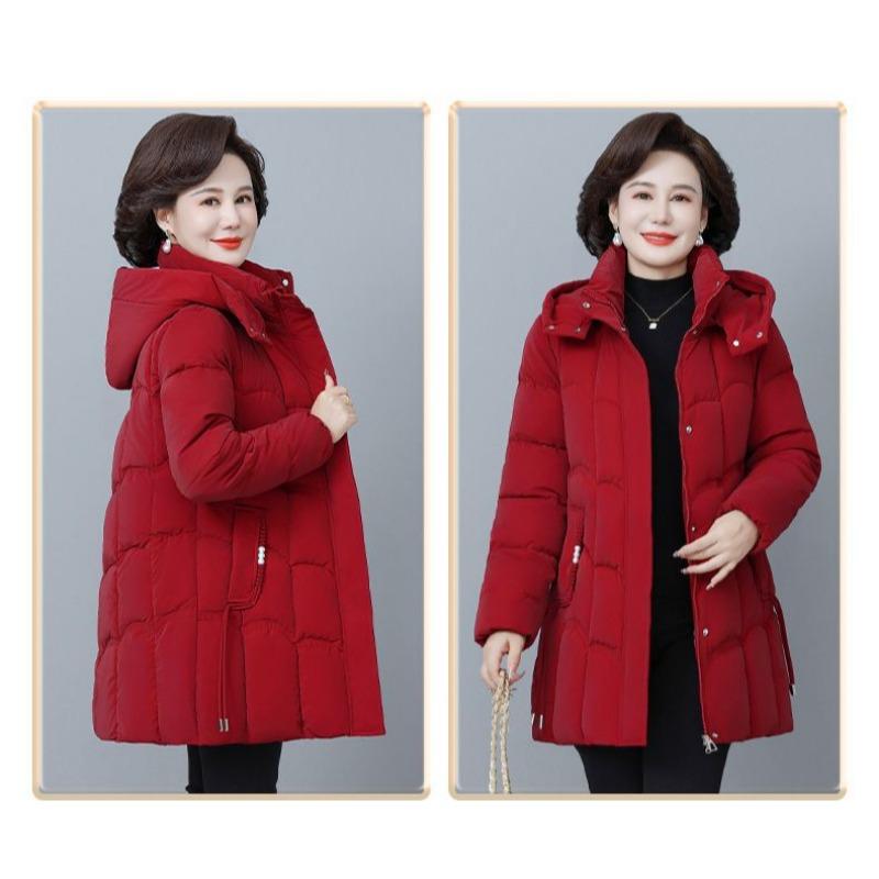 Luxusní zimní vatovaná bunda pro ženy středního věku, nemačkavá, lesklý teplý kabát, slim střih