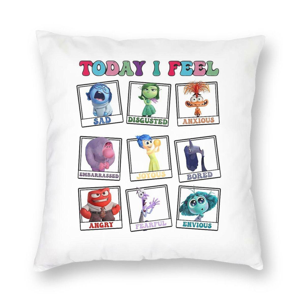 Inside Out All The Feels Square Pillowcase Polyester Linen Velvet Printed Zip Decor Pillow Case Room Cushion Case 30x30cm