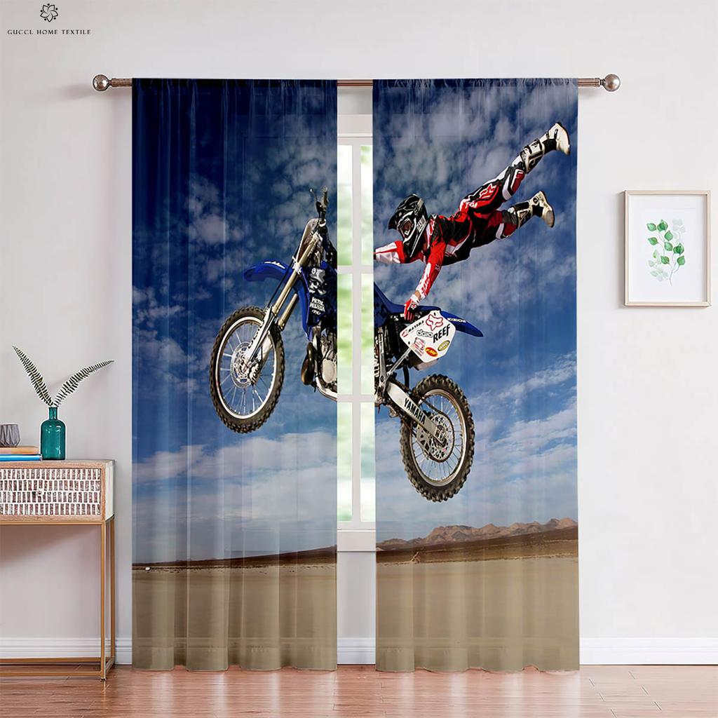 Cool Motorcycle Racing 3D Printed Curtains Bedroom Living Room Kitchen Decorative Curtain Rod Pocket 2 Pieces