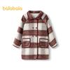Balabala Girls' 2025 Spring Vintage Plaid Wool Coat