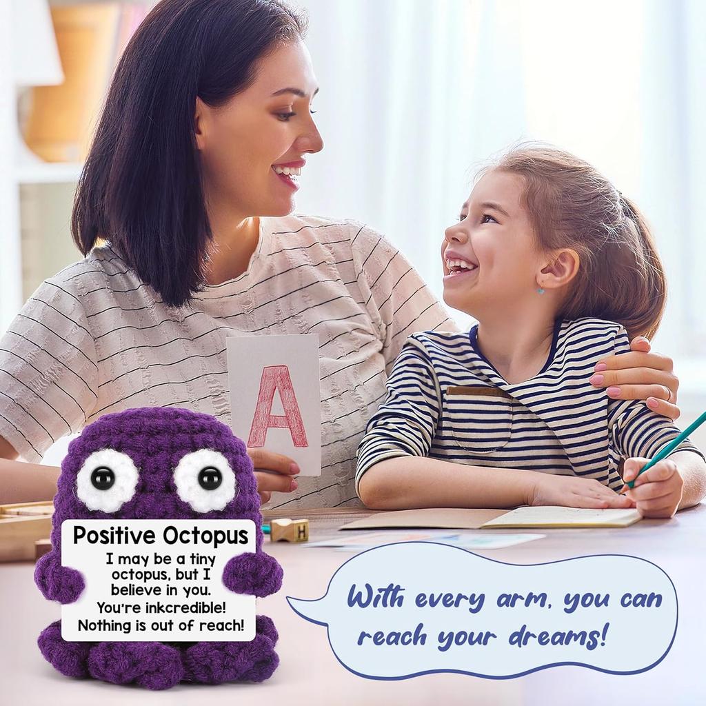 Positive Crochet Octopus Emotional Cheer Up Support Doll Desk Ornament Funny Handmade Wool Knitted Octopus Doll Home Room Decor