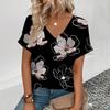 2025 Elegantes und Bequemes Damenmode Kunst Blumenmuster T-Shirt Sommer Freizeit Leichtes Kurzarm-Kleidungsstück