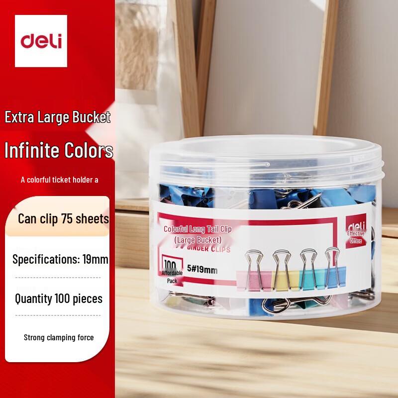 Deli 19mm Colorful Binder Clips, 100 Count Barrel Pack