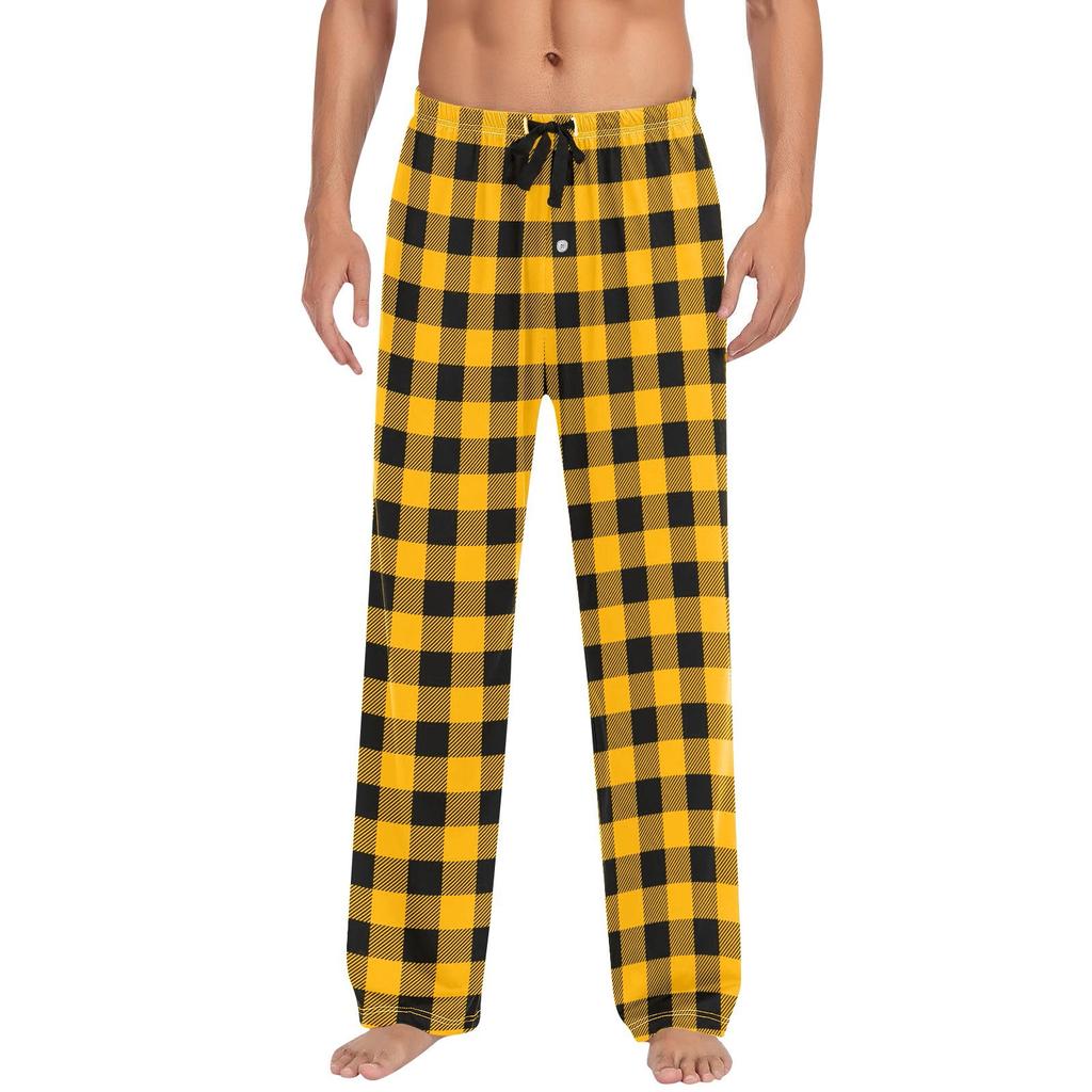 Men's Plaid Drawstring Trousers, Casual Pajama Pants