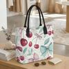  Cute Cherry Bow Printed Canvas Tote Bag Fashion Casual Large Capacity Portable Daily Outdoor Shopping Shoulder Handbag for Women