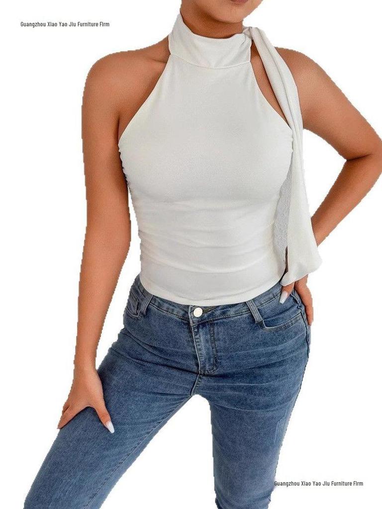 Summer Sleeveless Halter Strap Backless Crop Top for Women