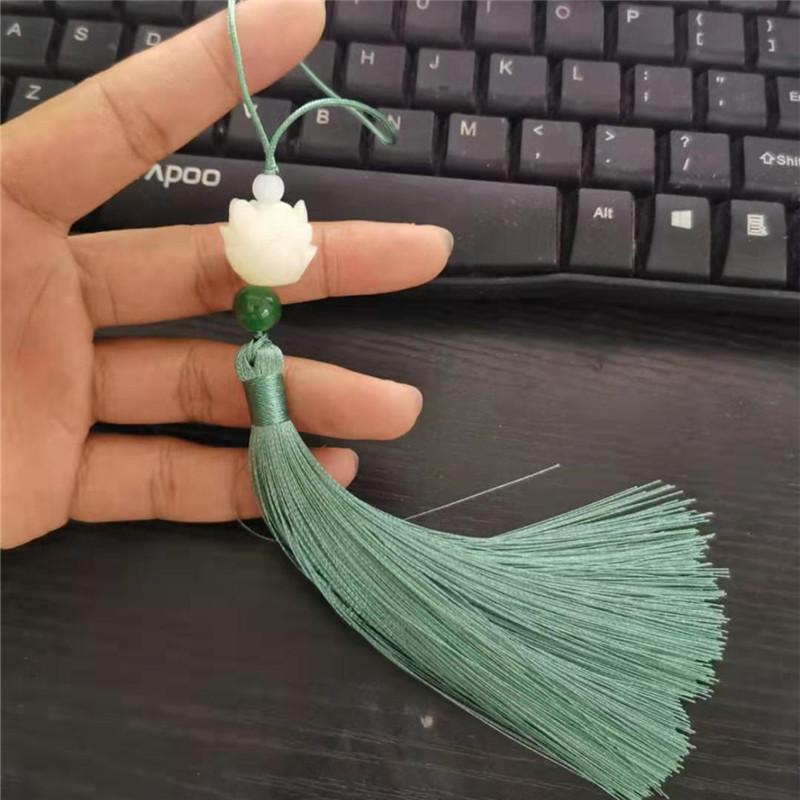 Imitation White Jade Lotus Tassel Pendant Chinese Knot Tassel Tassels Chinese Style Bookmark Fan Pendant Clothing Accessories