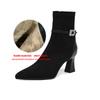 Krazing Pot Flock Pointed Toe Thin High Heels Modern Boots Size 42 Zip Plus Size Crystal Buckle Women Elastic Ankle Boots