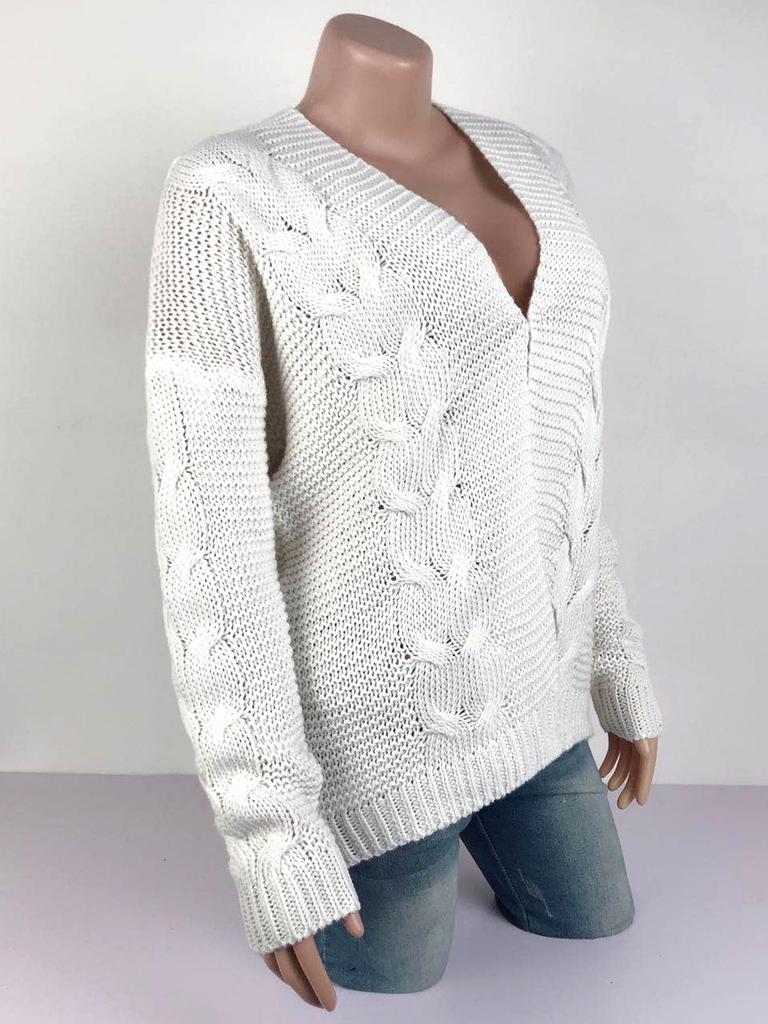 2023 Fall/Winter Cable Knit Cardigan: Chunky European & American Style Solid Sweater for Women