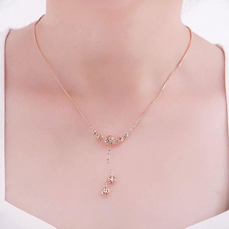 Purple Gold Fringed Ball Necklace Rose Gold Plated Fashion Collarbone Chain Women