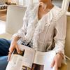 2026 Spring Casual Simple White Shirt for Women, Solid Color Long Sleeve Top