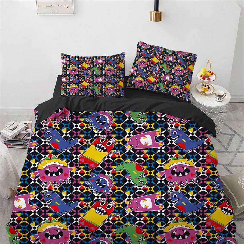 Copripiumino Mostro Cartone Animato Misura King Queen Set Letto Animali Adorabili Divertenti per Bambini Ragazzi Ragazze Anime Poliestere Copripiumino