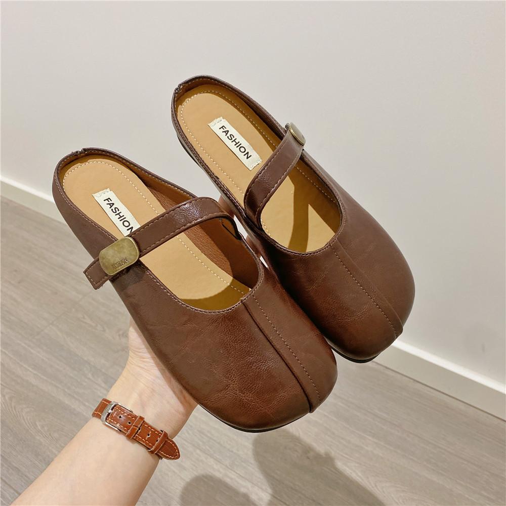 Mary Jane shoes soft sole not tired feet women's shoes bag head half slippers women's summer wear new with skirt lazy sandals
