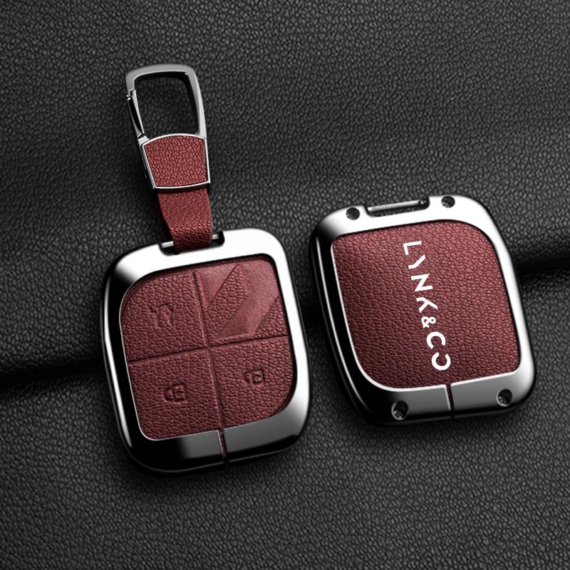 Suitable for Lynk&Co 08   2025 Alloy Leather Car Remote Control Key Bag Shell Protective Bag Key Chain Accessories