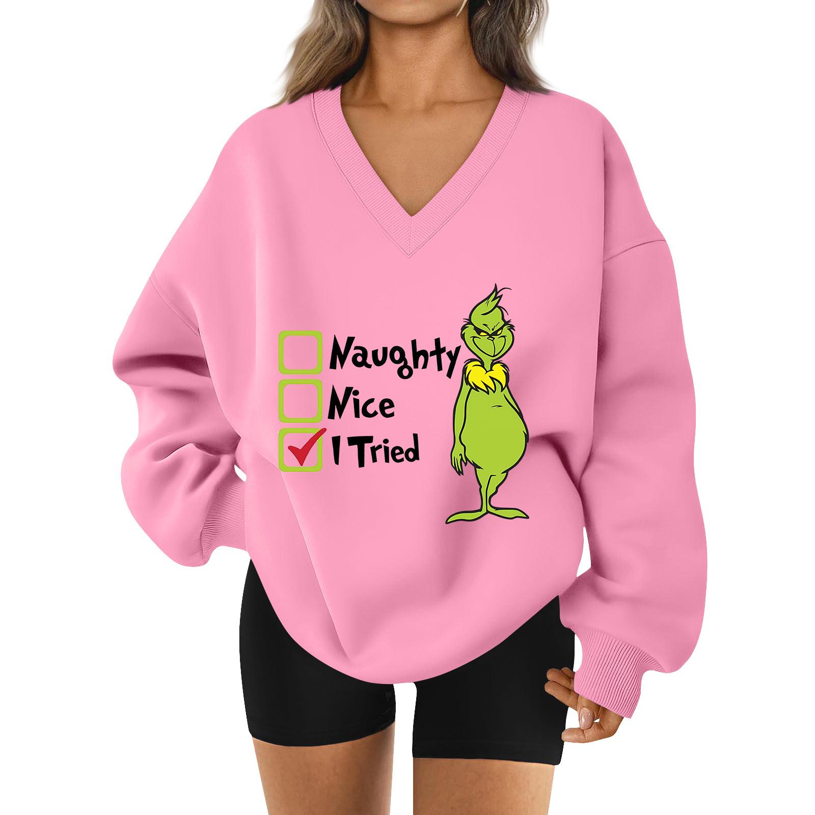 

Women s Loose And Comfortable Letter V-neck Sportswear Long-sleeved Sweatshirt Daily Matching Clothes L