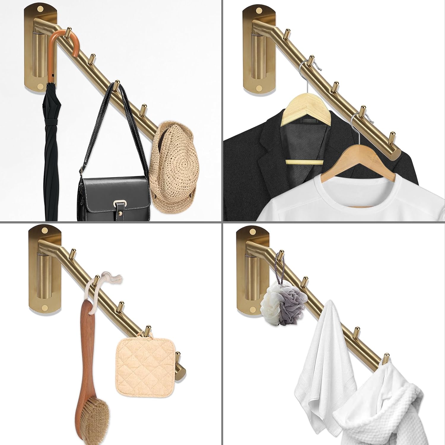 Sumnacon Stainless 2 Pcs Steel Clothes Hanger Rack-Wall Mount Garment Hook with Swing Arm, Sturdy Coat Robe Storage Organizer for Laundry Room