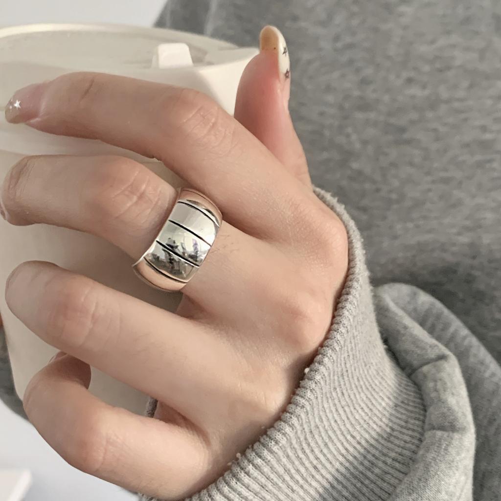 Xiaomi 925 Sterling Silver Rings For Women Geometric Fine Jewelry Finger Adjustable Retro Strip Ring For Party Birthday Gift