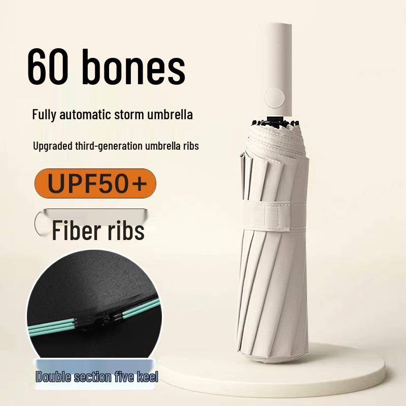 60-Bone Fully Automatic Sun & Rain Umbrella: Dual-Use, Sun Protection, Anti-UV, Large Men's Folding Umbrella