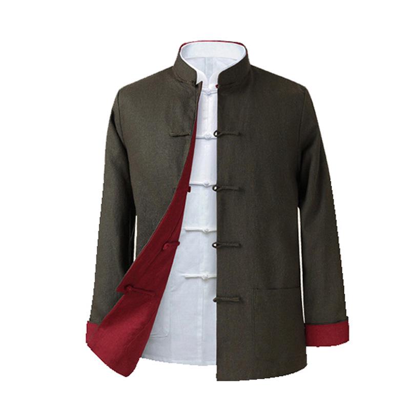 Men's Double-Sided Chinese Style Linen Jacket - Retro Cotton Top with Long Sleeves