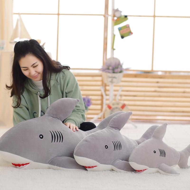 60~100cm Cute Blue Gray Shark Doll Plush Toy Stuffed Soft Sea Animal Fish Pillow Appease Toys for Kids Girl Birthday Gifts Decor