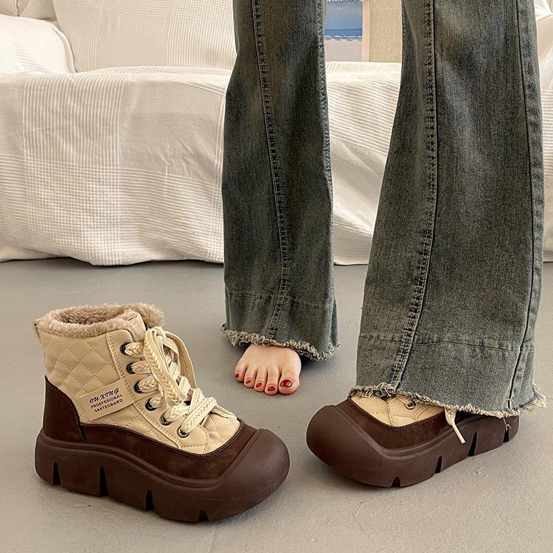 Thick-soled high-top dad shoes women s autumn and winter velvet two cotton shoes 2 new height-increasing casual sports bread shoes 40 бежевый 5070₽