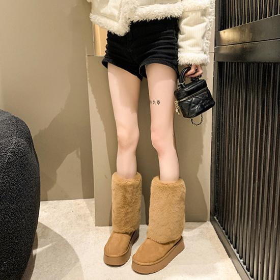 Platformă cu blană, la mijlocul gambei, Cizme de iarnă, piele de căprioară, Cizme de zăpadă, Pantofi caldi, Cizme ocazionale de mers pentru femei, Ghete noi Cozy Chaussure pentru damă