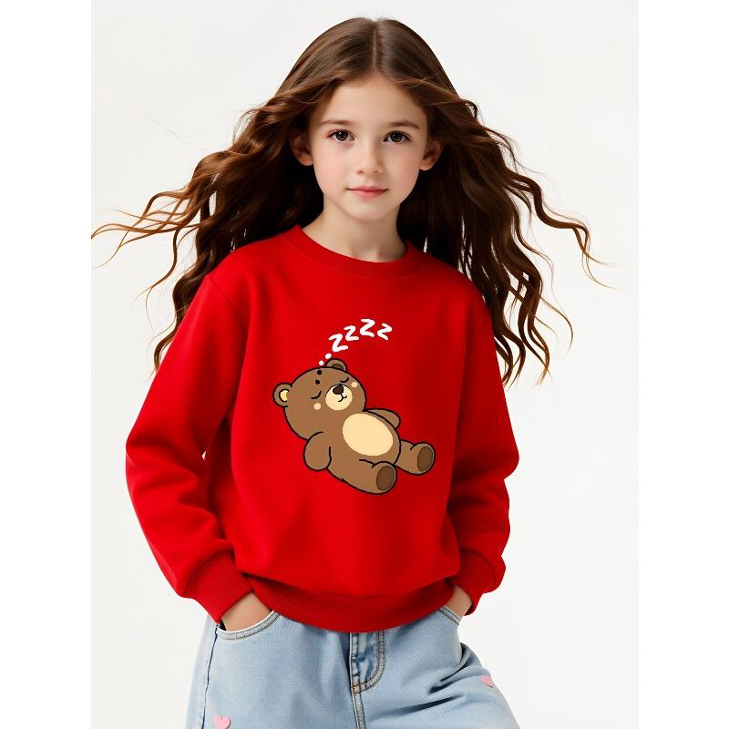 Kids Sweatshirt, Crew Neck Fashion Top, Fun " Bear Cartoon" Patterned Sweatshirt, Suitable for Everyday Casual Wear,Soft Cotton Sweatshirt