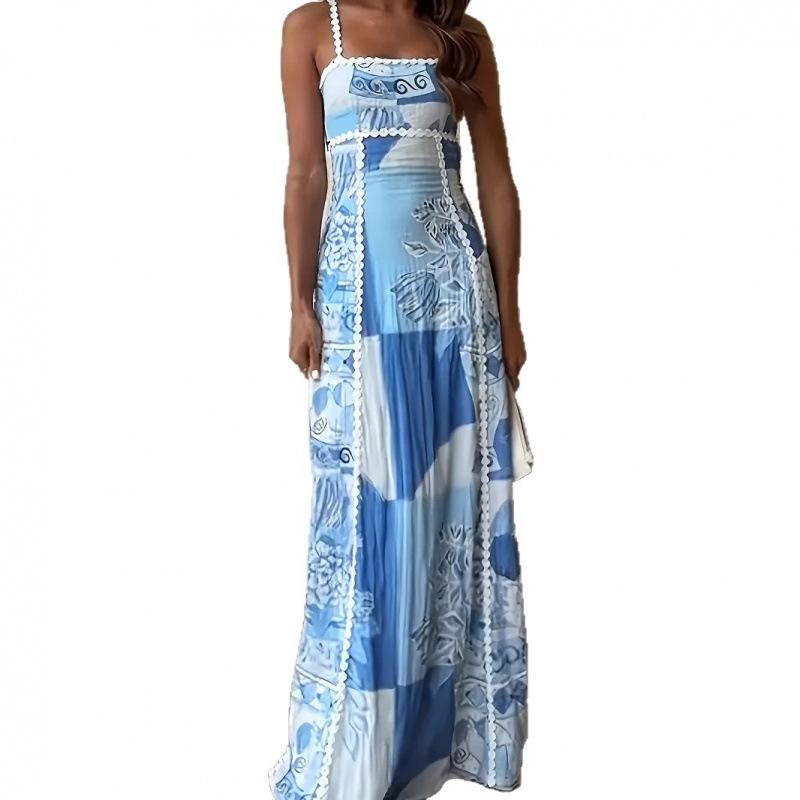 Spring Summer Spaghetti Strap Print INS Casual Vacation Loose Women Comfortable Dress Lightweight High Recognition Elegant Dress with Flattering Dress