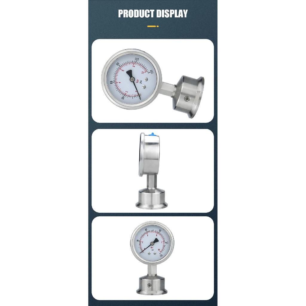 Diaphragm Pressure Gauge Stainless Steel Integrated Sanitary Vacuum Gauge 60mm 50.5 Connection-40-200°