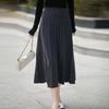 Women's Gray High-Waist Pleated A-line Skirt for Autumn/Winter - Mid-Length, Slimming, Petite Fit