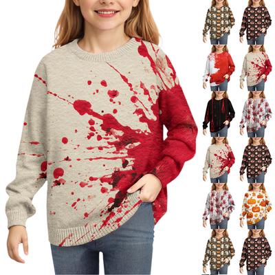 Bluzy na Dzień Halloween dla Dzieci Chłopców i Dziewczynek Sweter Dzianinowy Urocza Koszulka Jesienna Bluza z Okrągłym Dekoltem Pulowerowe Topy