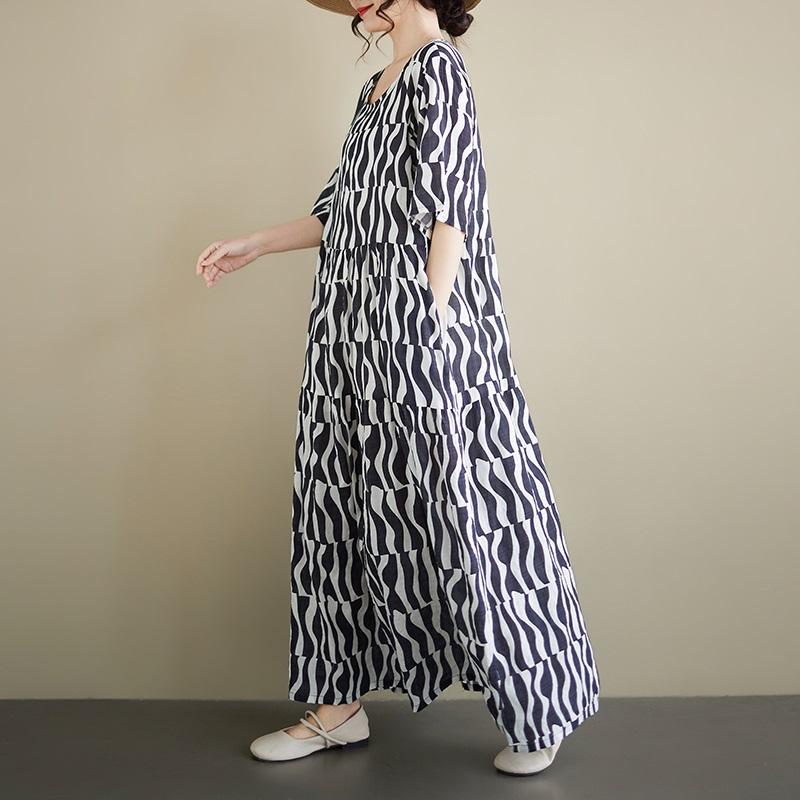 Short Sleeve Plus Size Vintage Floral New In Dresses for Women Casual Loose Long Summer Dress