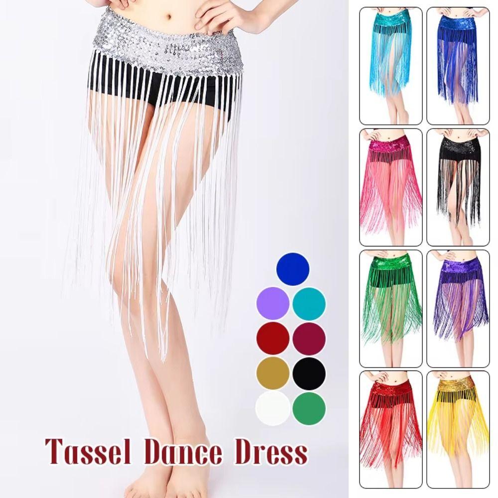 Creative Belly Dance Hip Scarf Long Tassel Hip Scarf Skirt Boho Sequin Waist Chain Belly Dancing