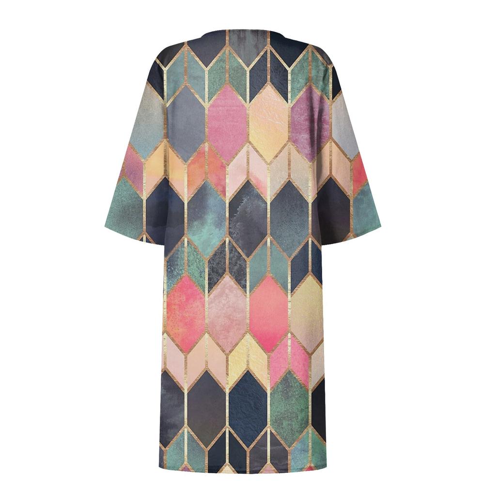 Women's Summer Vintage Floral Print V-Neck Half Sleeve Dress Dresses