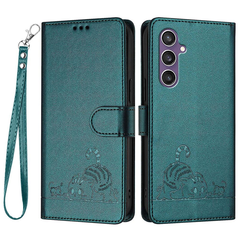 For Samsung Galaxy S23 FE Case with Strap RFID Blocking Leather Wallet Phone Cover Cat Mouse Pattern