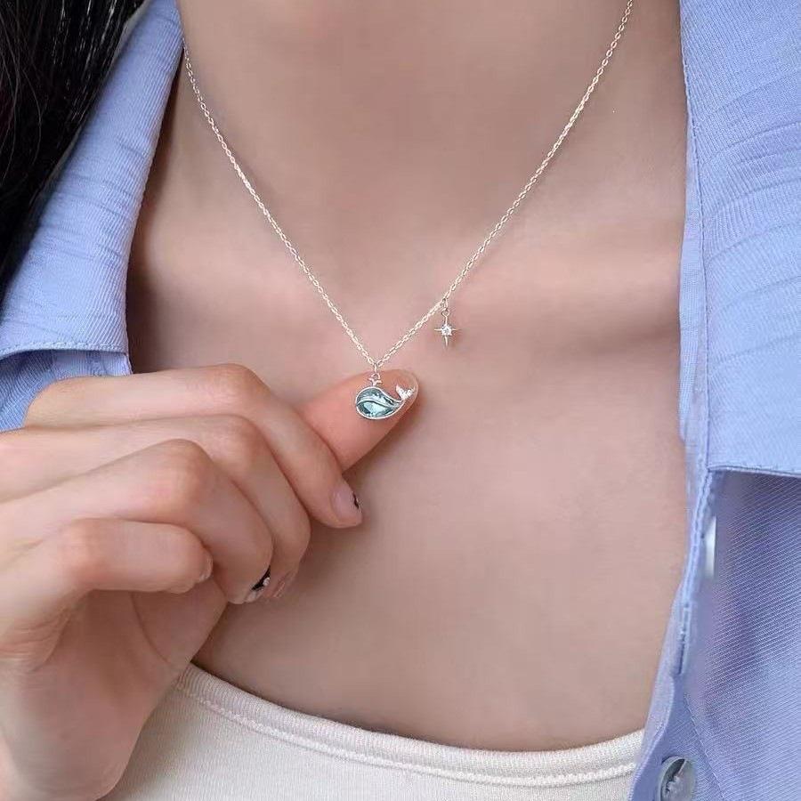 925 Sterling Silver Whale Pendant Necklace for Women - New 2025 High-End Light Luxury Clavicle Chain