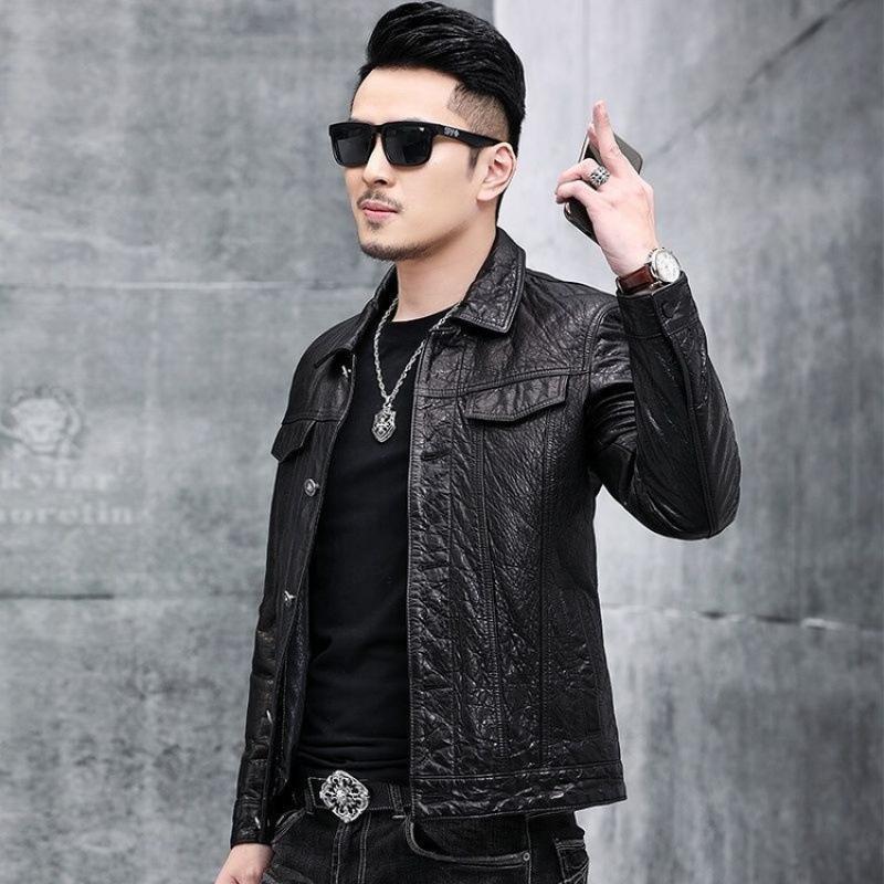 Autumn and winter leather leather jacket men's casual men's clothing first layer cowhide top brown leather motorcycle jacket