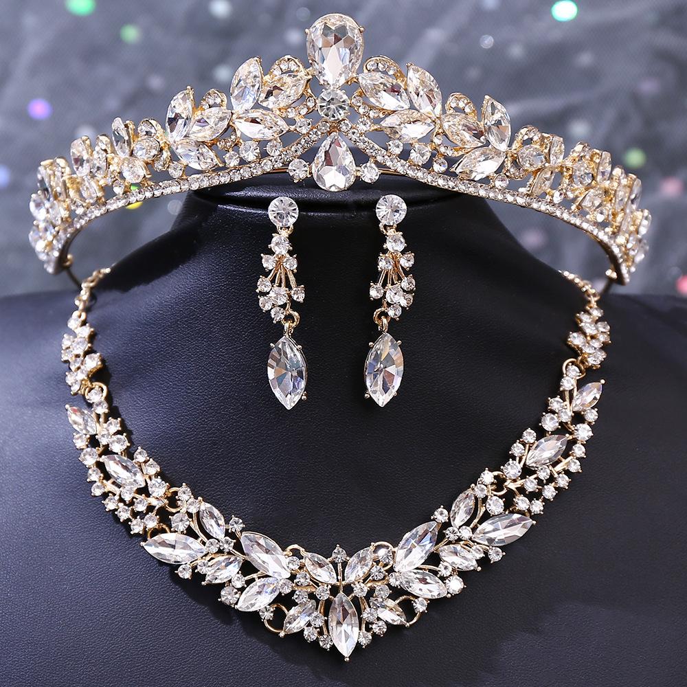 DIEZI 5 Farben Luxus Kristall Diadem Halskette Ohrringe Für Frauen Hochzeitsparty Elegant Braut Braut Strass Krone Accessoires