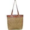 LEATHER Tote Bag, Canvas Shoulder Bag with Leather, 16x13x4 inches, Bicycle Print - Khaki, for Women