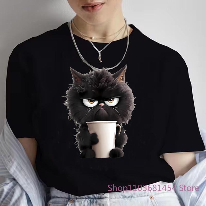 

Забавный кот женская летняя белая футболка с принтом для девочек повседневная с коротким рукавом и круглым вырезом для летней женской одежды с животными 4XL
