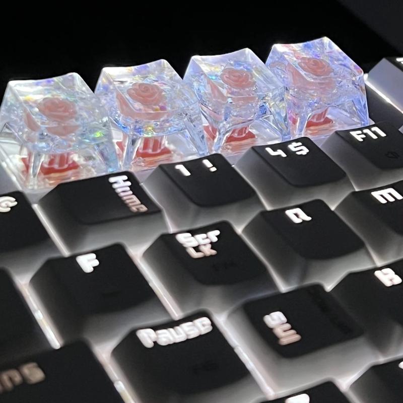 Handmade OEM Floral Resin Keycap Translucently Epoxy Camellia for Mechanical Keyboards Aesthetic Keycap Replacement